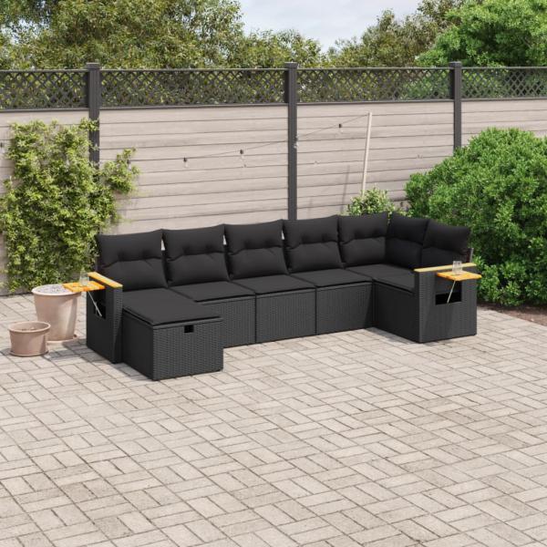 ARDEBO.de - 7-tlg. Garten-Sofagarnitur mit Kissen Schwarz Poly Rattan