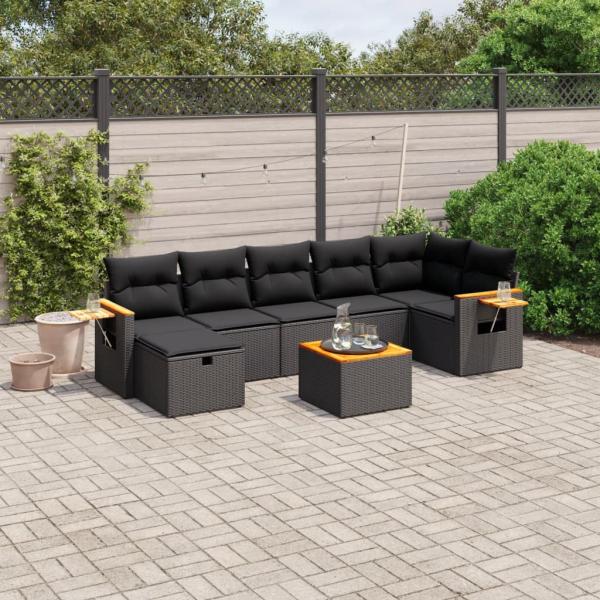 ARDEBO.de - 8-tlg. Garten-Sofagarnitur mit Kissen Schwarz Poly Rattan