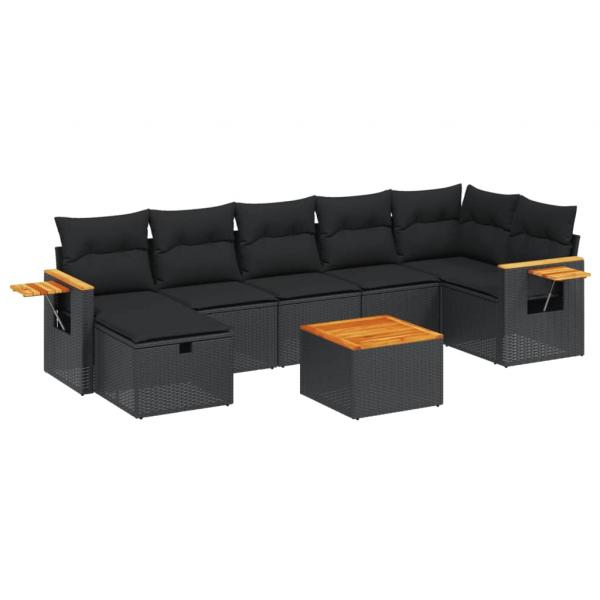 8-tlg. Garten-Sofagarnitur mit Kissen Schwarz Poly Rattan