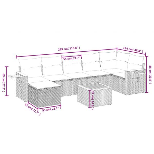 8-tlg. Garten-Sofagarnitur mit Kissen Schwarz Poly Rattan