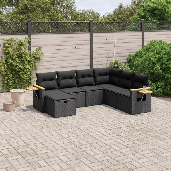 ARDEBO.de - 7-tlg. Garten-Sofagarnitur mit Kissen Schwarz Poly Rattan