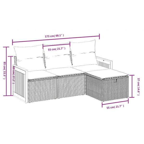 4-tlg. Garten-Sofagarnitur mit Kissen Schwarz Poly Rattan