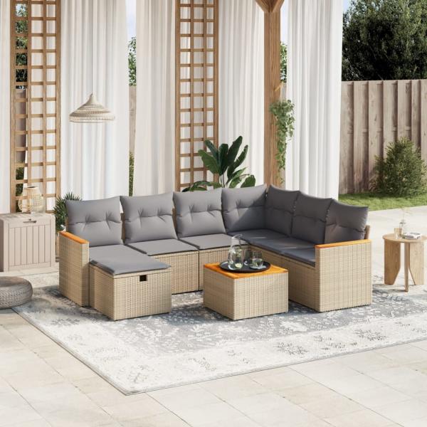 ARDEBO.de - 8-tlg. Garten-Sofagarnitur mit Kissen Beige Poly Rattan