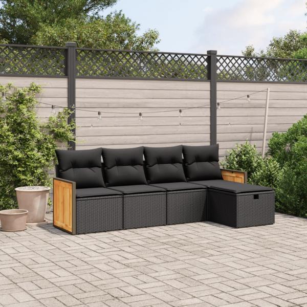 ARDEBO.de - 5-tlg. Garten-Sofagarnitur mit Kissen Schwarz Poly Rattan