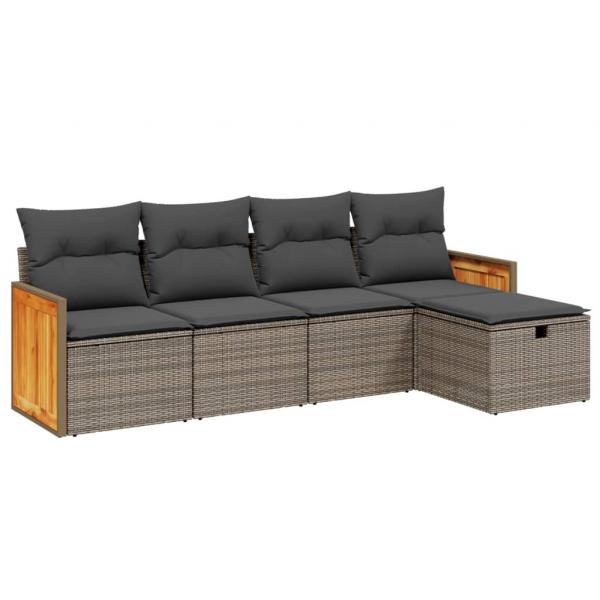 5-tlg. Garten-Sofagarnitur mit Kissen Grau Poly Rattan