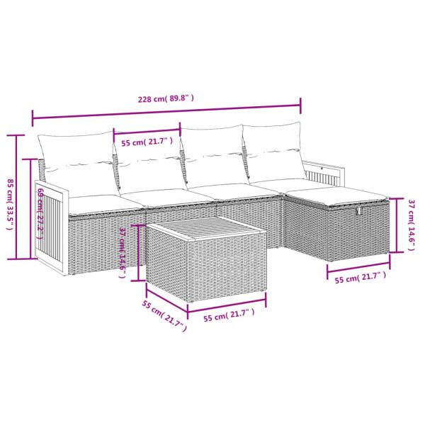 6-tlg. Garten-Sofagarnitur mit Kissen Grau Poly Rattan