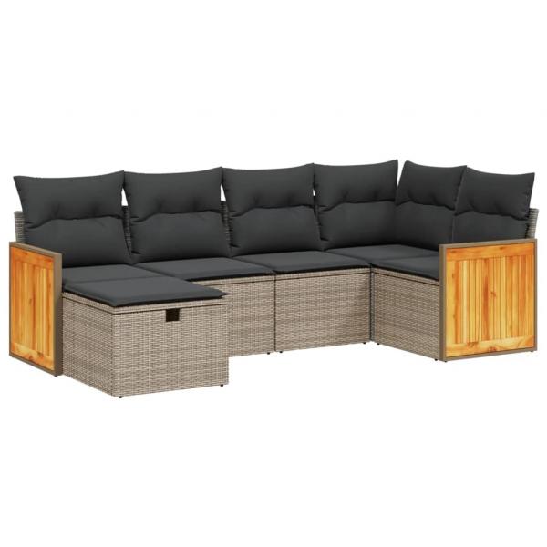 6-tlg. Garten-Sofagarnitur mit Kissen Grau Poly Rattan