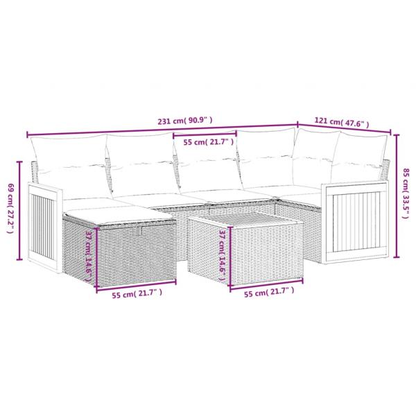 7-tlg. Garten-Sofagarnitur mit Kissen Grau Poly Rattan