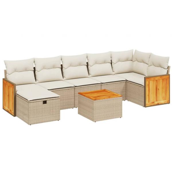 8-tlg. Garten-Sofagarnitur mit Kissen Beige Poly Rattan