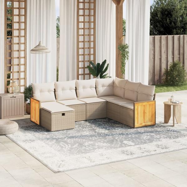 ARDEBO.de - 7-tlg. Garten-Sofagarnitur mit Kissen Beige Poly Rattan