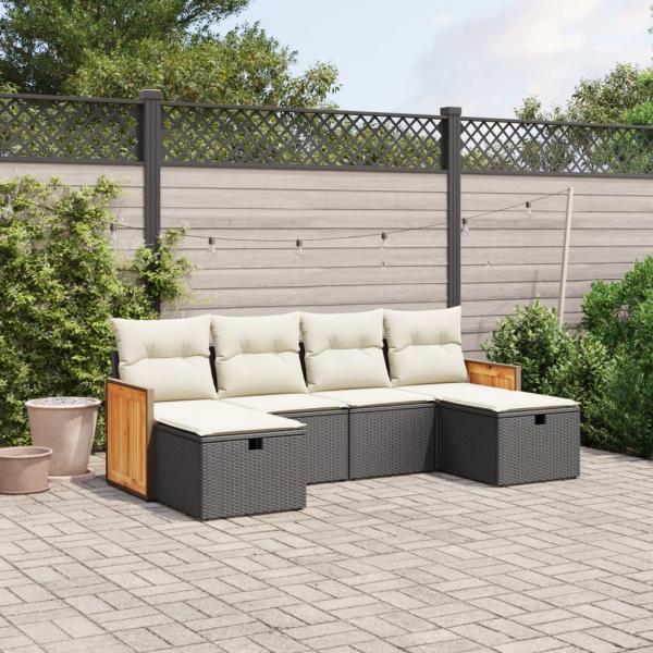 ARDEBO.de - 6-tlg. Garten-Sofagarnitur mit Kissen Schwarz Poly Rattan