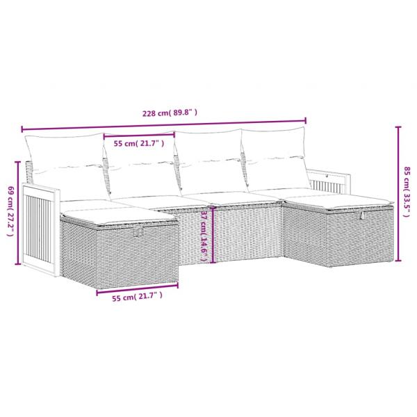 6-tlg. Garten-Sofagarnitur mit Kissen Beige Poly Rattan