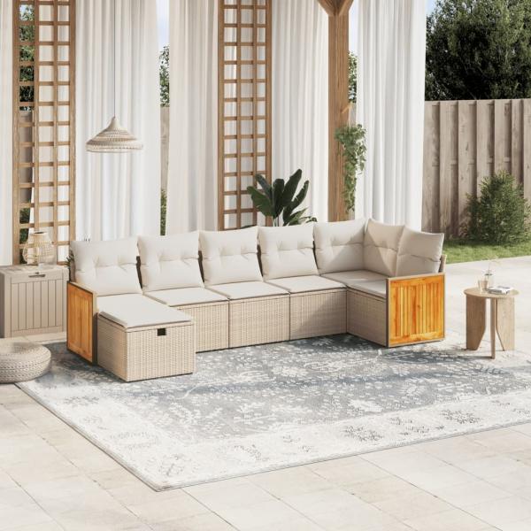 ARDEBO.de - 7-tlg. Garten-Sofagarnitur mit Kissen Beige Poly Rattan