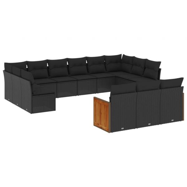 13-tlg. Garten-Sofagarnitur mit Kissen Schwarz Poly Rattan