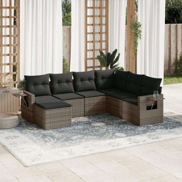 ARDEBO.de - 7-tlg. Garten-Sofagarnitur mit Kissen Grau Poly Rattan