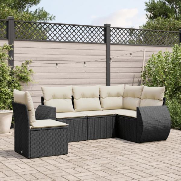 ARDEBO.de - 5-tlg. Garten-Sofagarnitur mit Kissen Schwarz Poly Rattan