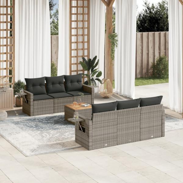 ARDEBO.de - 7-tlg. Garten-Sofagarnitur mit Kissen Grau Poly Rattan