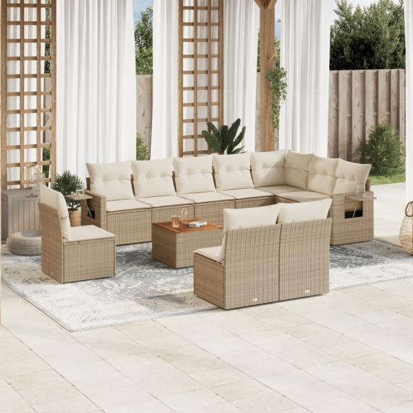 ARDEBO.de - 11-tlg. Garten-Sofagarnitur mit Kissen Beige Poly Rattan