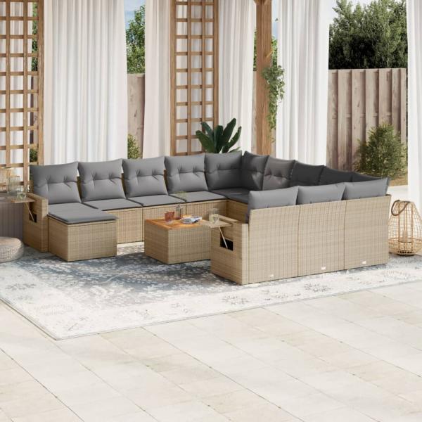 ARDEBO.de - 13-tlg. Garten-Sofagarnitur mit Kissen Beige Poly Rattan