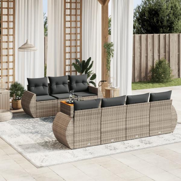 ARDEBO.de - 8-tlg. Garten-Sofagarnitur mit Kissen Grau Poly Rattan