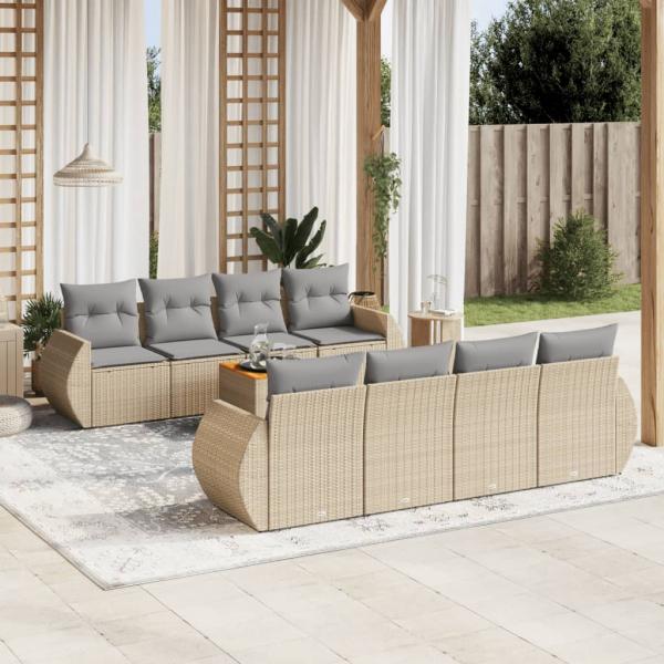 ARDEBO.de - 9-tlg. Garten-Sofagarnitur mit Kissen Beige Poly Rattan