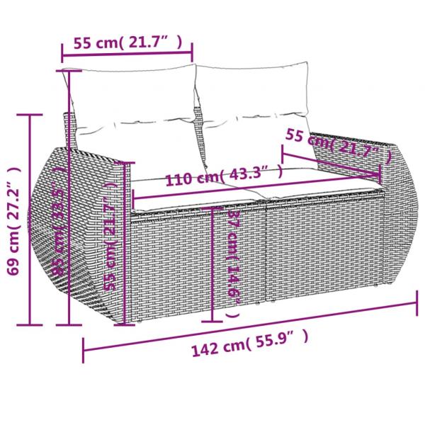 9-tlg. Garten-Sofagarnitur mit Kissen Grau Poly Rattan