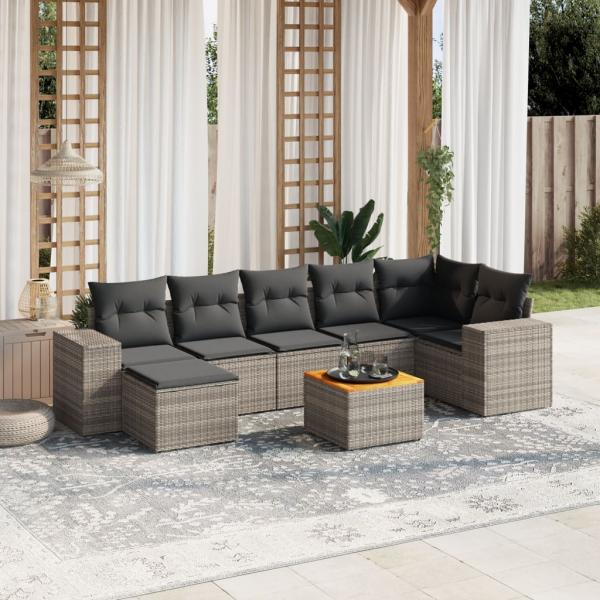 ARDEBO.de - 8-tlg. Garten-Sofagarnitur mit Kissen Grau Poly Rattan