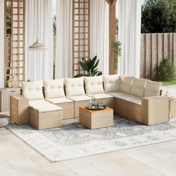 ARDEBO.de - 9-tlg. Garten-Sofagarnitur mit Kissen Beige Poly Rattan