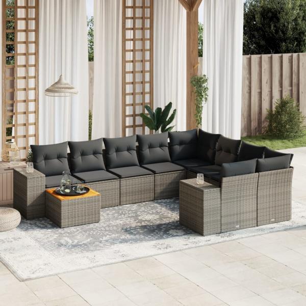 ARDEBO.de - 10-tlg. Garten-Sofagarnitur mit Kissen Grau Poly Rattan