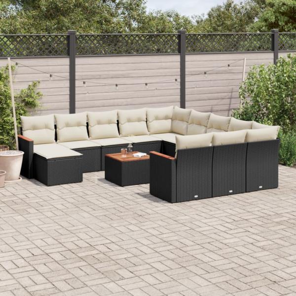 ARDEBO.de - 13-tlg. Garten-Sofagarnitur mit Kissen Schwarz Poly Rattan