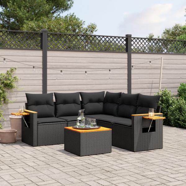 ARDEBO.de - 6-tlg. Garten-Sofagarnitur mit Kissen Schwarz Poly Rattan