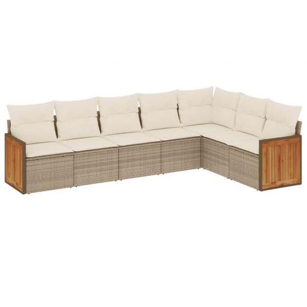 7-tlg. Garten-Sofagarnitur mit Kissen Beige Poly Rattan