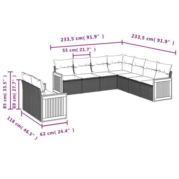 9-tlg. Garten-Sofagarnitur mit Kissen Schwarz Poly Rattan