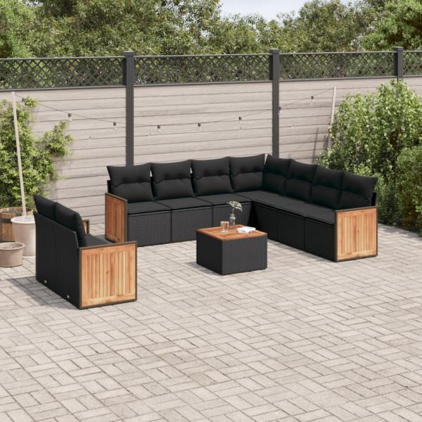 ARDEBO.de - 10-tlg. Garten-Sofagarnitur mit Kissen Schwarz Poly Rattan