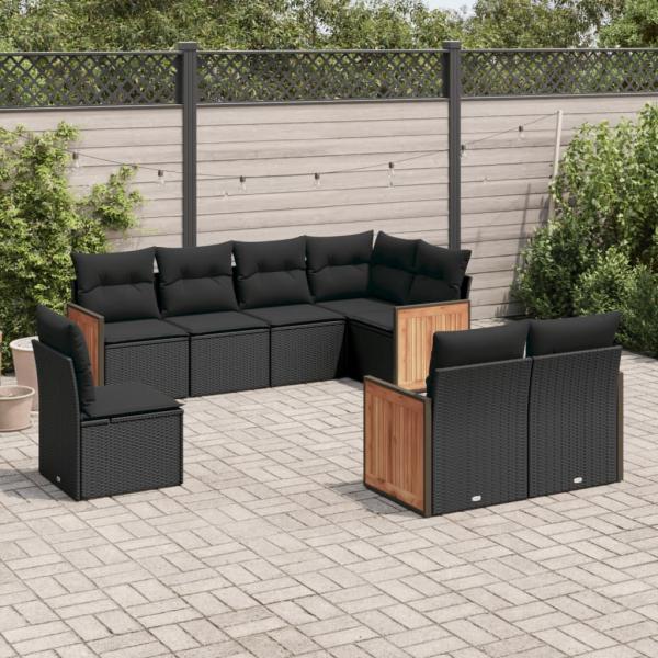 ARDEBO.de - 8-tlg. Garten-Sofagarnitur mit Kissen Schwarz Poly Rattan