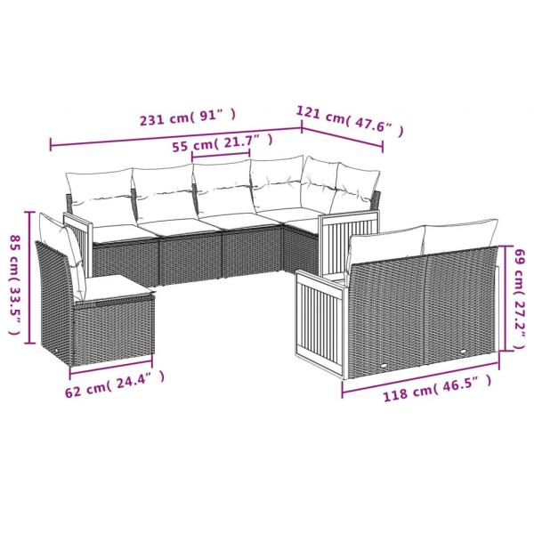 8-tlg. Garten-Sofagarnitur mit Kissen Schwarz Poly Rattan