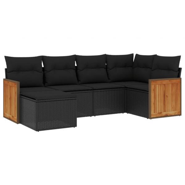 6-tlg. Garten-Sofagarnitur mit Kissen Schwarz Poly Rattan