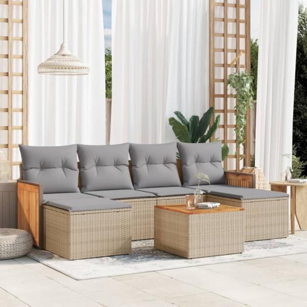 ARDEBO.de - 7-tlg. Garten-Sofagarnitur mit Kissen Beige Poly Rattan