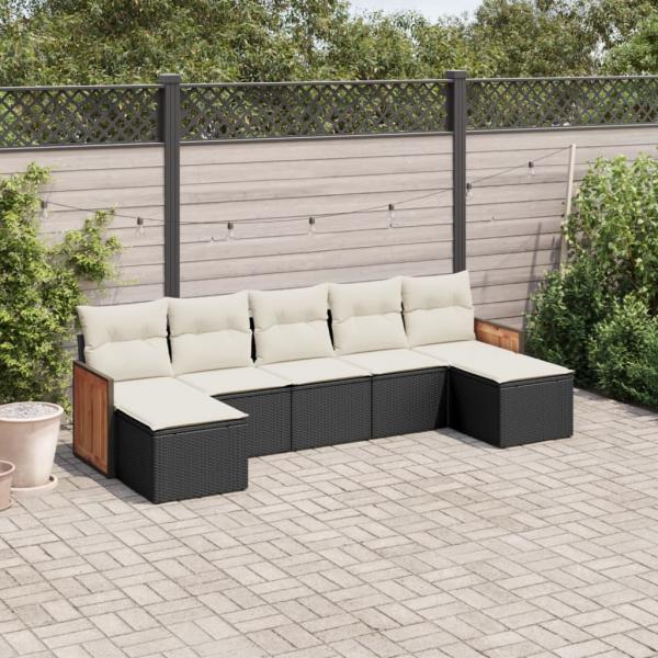 ARDEBO.de - 7-tlg. Garten-Sofagarnitur mit Kissen Schwarz Poly Rattan