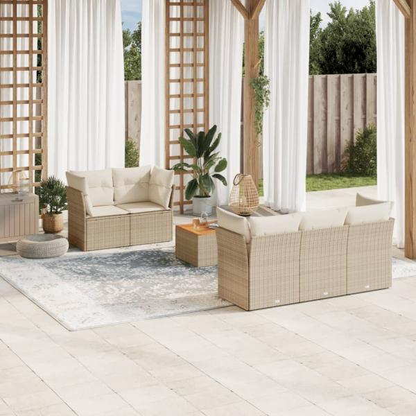 ARDEBO.de - 6-tlg. Garten-Sofagarnitur mit Kissen Beige Poly Rattan