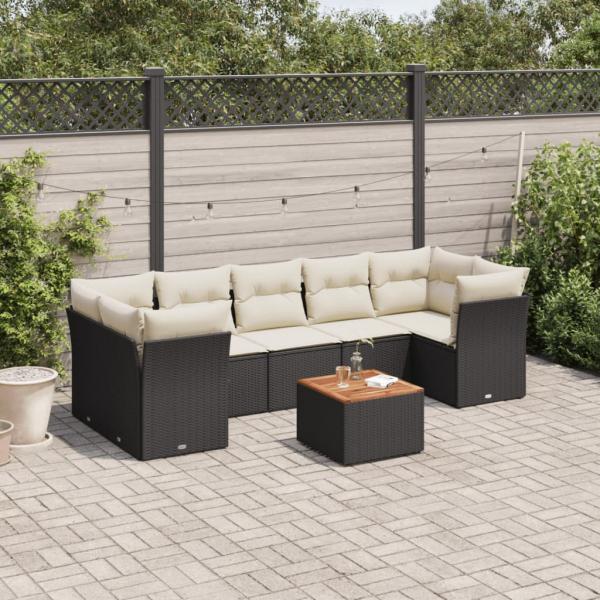 ARDEBO.de - 8-tlg. Garten-Sofagarnitur mit Kissen Schwarz Poly Rattan