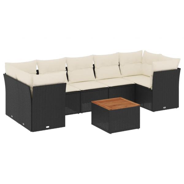 8-tlg. Garten-Sofagarnitur mit Kissen Schwarz Poly Rattan