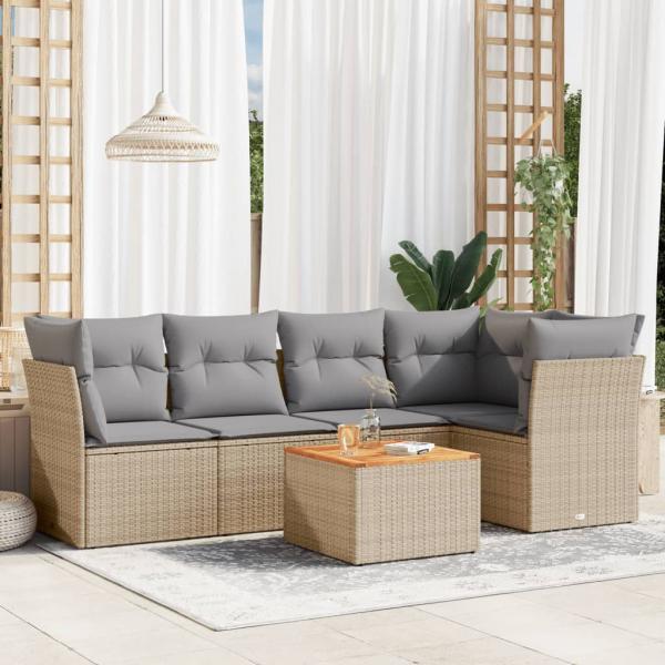 ARDEBO.de - 6-tlg. Garten-Sofagarnitur mit Kissen Beige Poly Rattan