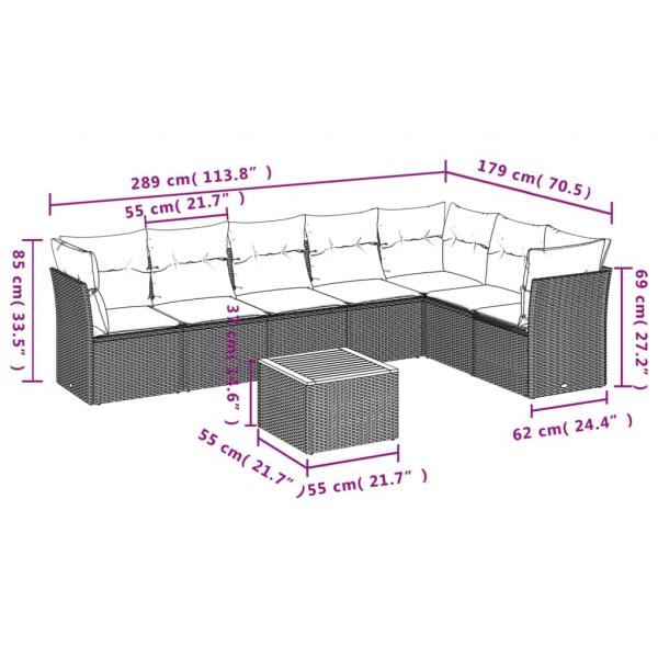 8-tlg. Garten-Sofagarnitur mit Kissen Schwarz Poly Rattan