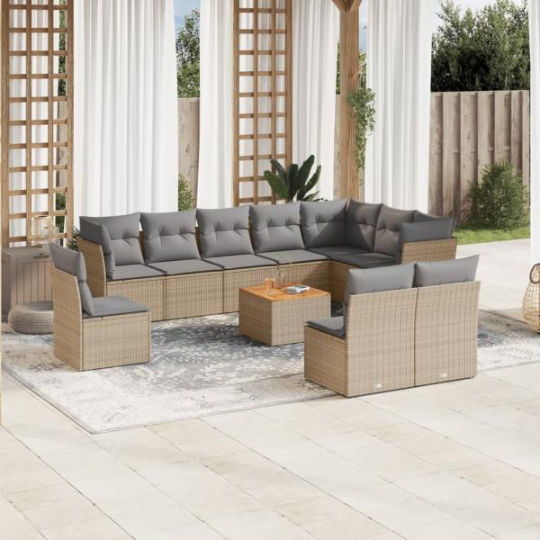 ARDEBO.de - 11-tlg. Garten-Sofagarnitur mit Kissen Beige Poly Rattan