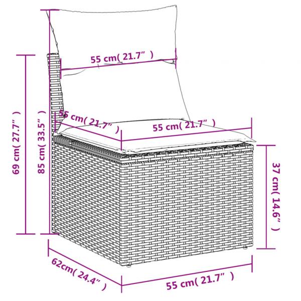 9-tlg. Garten-Sofagarnitur mit Kissen Grau Poly Rattan