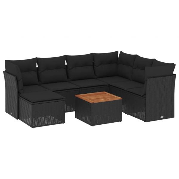 8-tlg. Garten-Sofagarnitur mit Kissen Schwarz Poly Rattan