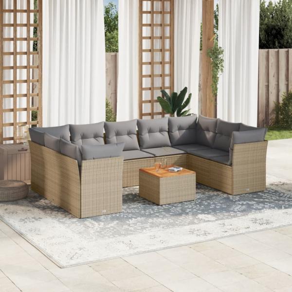 ARDEBO.de - 10-tlg. Garten-Sofagarnitur mit Kissen Beige Poly Rattan