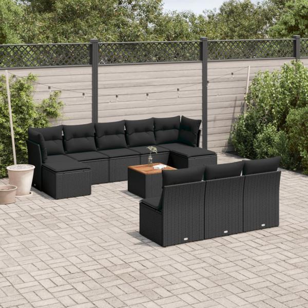 ARDEBO.de - 11-tlg. Garten-Sofagarnitur mit Kissen Schwarz Poly Rattan