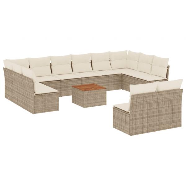 13-tlg. Garten-Sofagarnitur mit Kissen Beige Poly Rattan